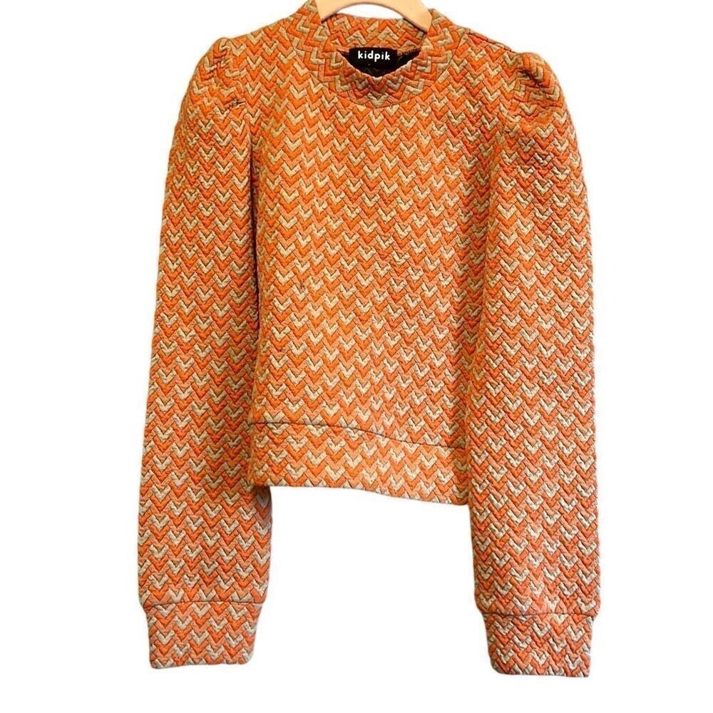 Kidpik Girls Orange Chevron Puff Sleeve Sweater Top Size S 7 8